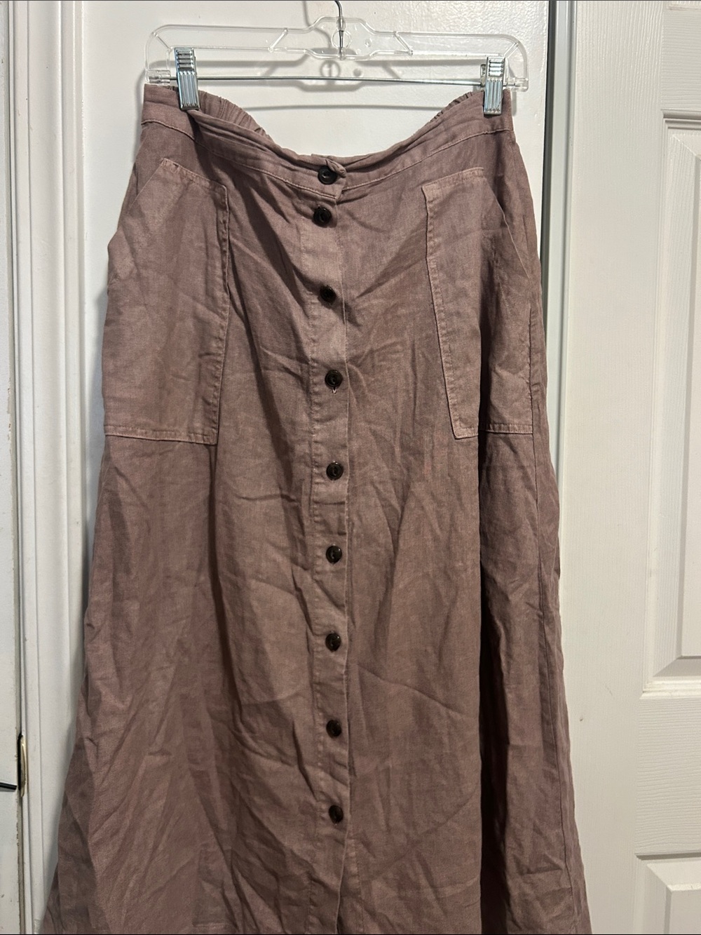 Universal Thread Button-Front Maxi Skirt in Mauve-Taupe